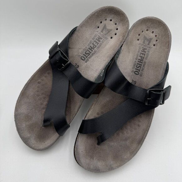 Helen Toe Loop Sandal woman’s size 39 8.5 - 9 Black Leather Comfort Sandal - Picture 3 of 13